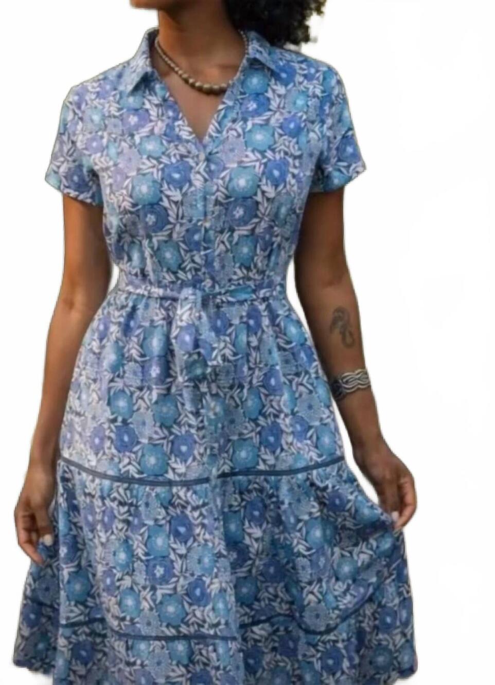 NEW SIGRID OLSEN sylvia midi dress in poppy print blue